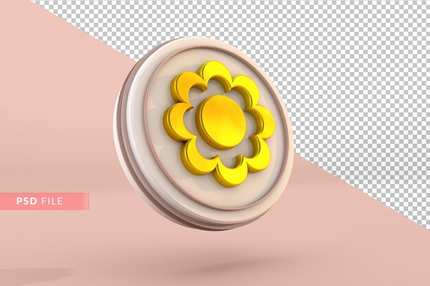 Simple 3d sunflower icon a spring floral concept with gold flower on pink background