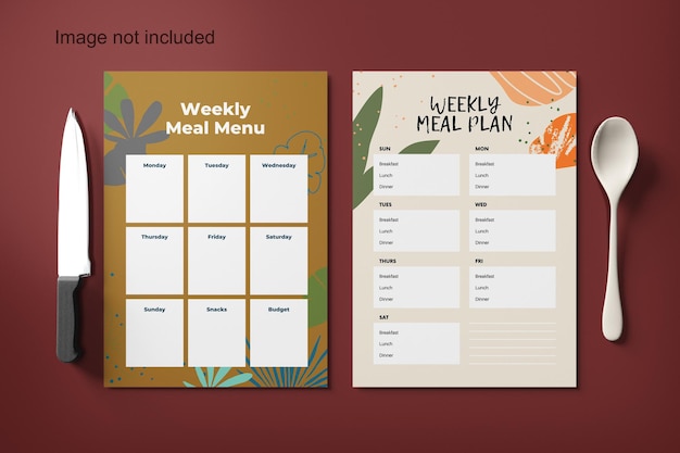 PSD simple a4 daily meal planning mockup