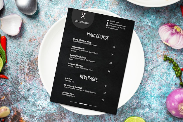 Simple Black Food Menu Mockup
