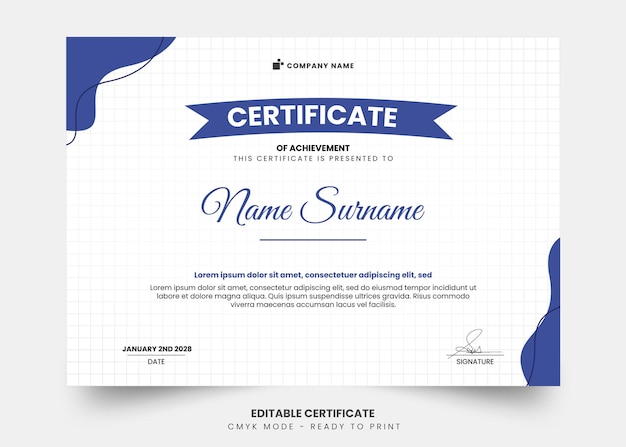 Simple blue and modern certificate template