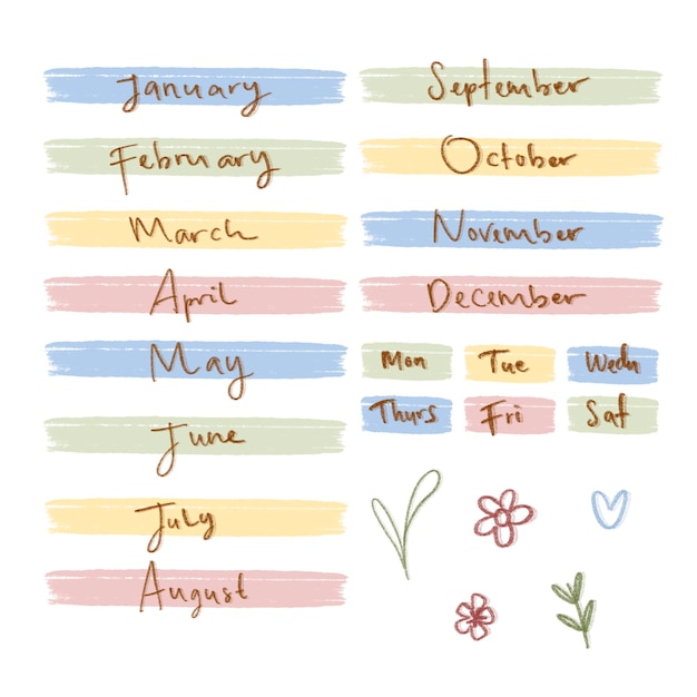 PSD simple brush stroke label monhtly and weekly planner journal decorative