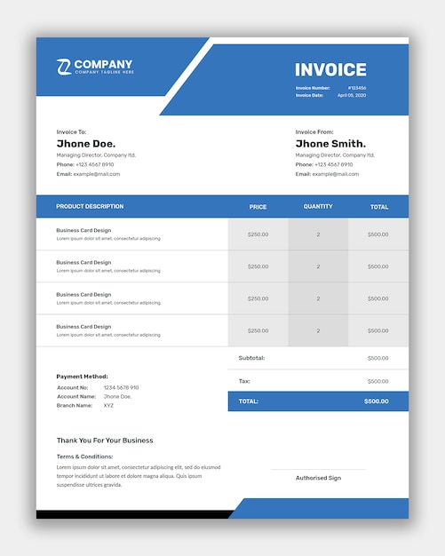 PSD simple business invoice template