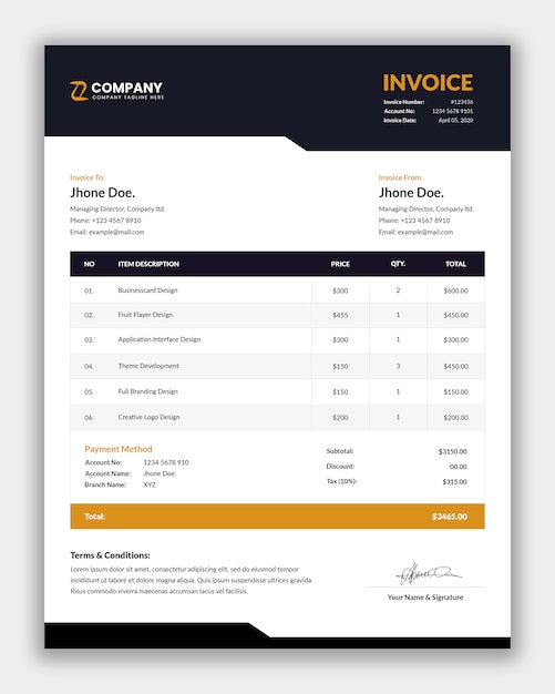 PSD simple business invoice template