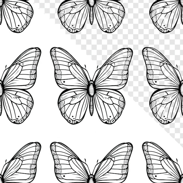 PSD simple butterfly coloring page clipart transparent background