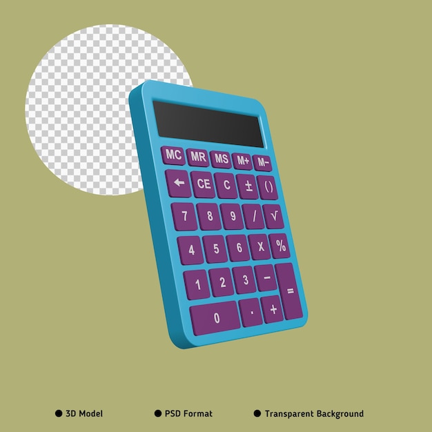 Simple calculator device illustration 3D image tranparent background