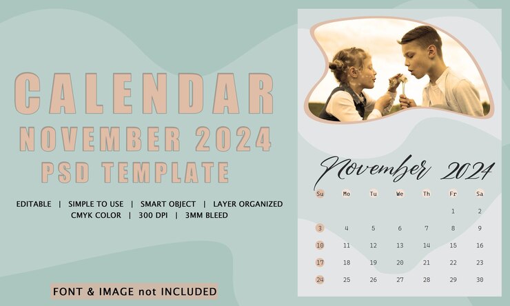 PSD simple calendar november 2024 psd template november 2024 desk calendar design