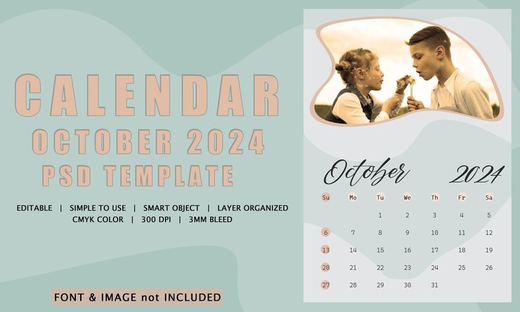 PSD simple calendar october 2024 psd template october 2024 desk calendar design