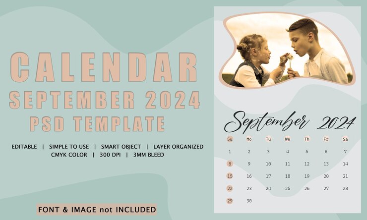 PSD simple calendar september 2024 psd template printable september 2024 desk calendar design