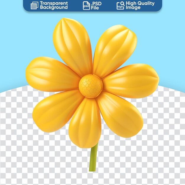 PSD simple cartoon 3d render of beautiful yellow flower an icon design for spring floral