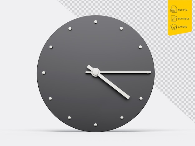 PSD シンプルな時計灰色 4時15分 四時39分 モダンミニマル時計 3dイラスト