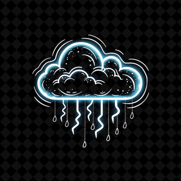PSD simple cloud 16 bit pixel with lightning and raindrops and s y2k shape neon color art collections