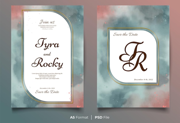 PSD simple colorful watercolor wedding invitation template