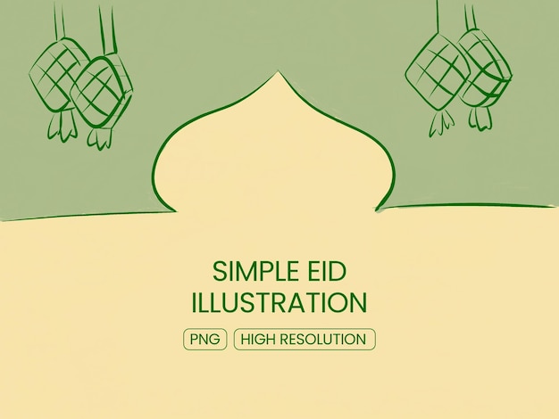 Simple eid theme illustration mosque ketupat background