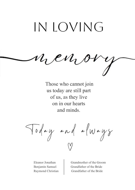 PSD simple elegant in loving memory wedding sign