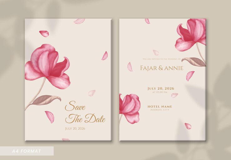 PSD simple and elegant red floral wedding invitation template
