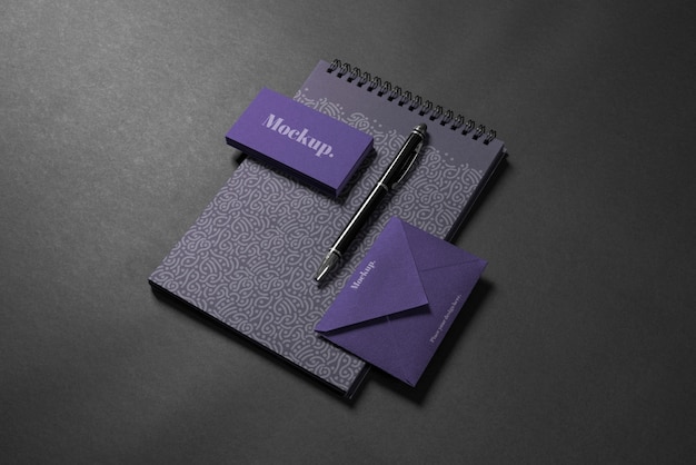 PSD simple and elegant stationery mockup top view