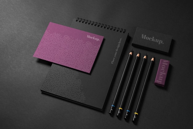 PSD simple and elegant stationery mockup above view