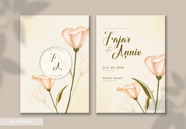 simple and elegant watercolor flower wedding invitation template