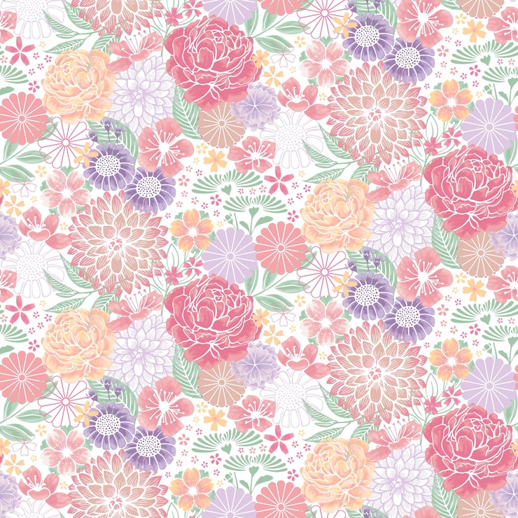 PSD シンプルな平らな花の背景デザイン 花のシームレスベクトルパターン