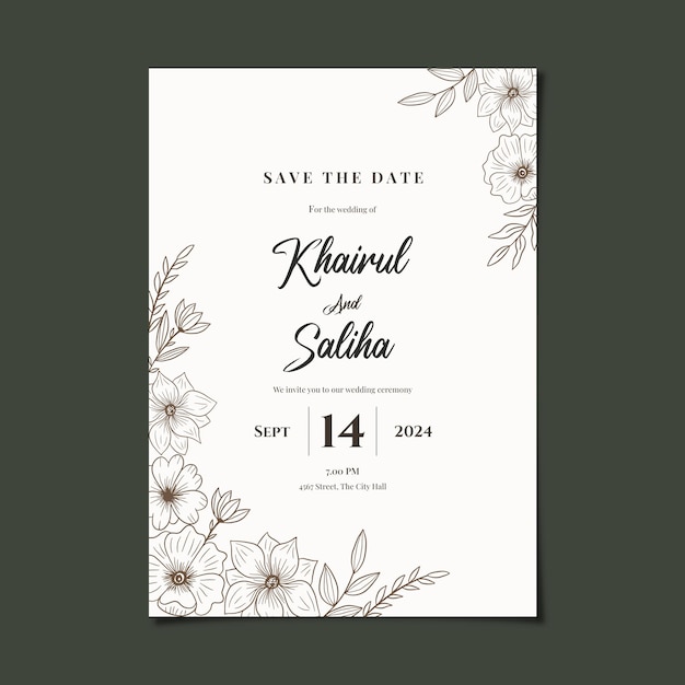 PSD simple floral wedding invitation card