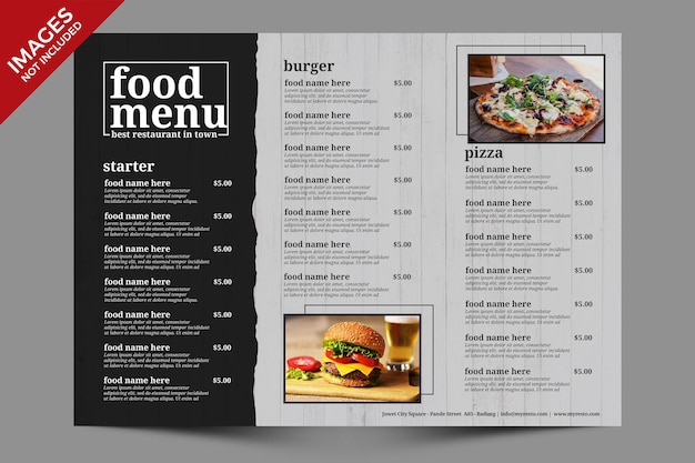 PSD simple food menu for restaurant or bar premium template