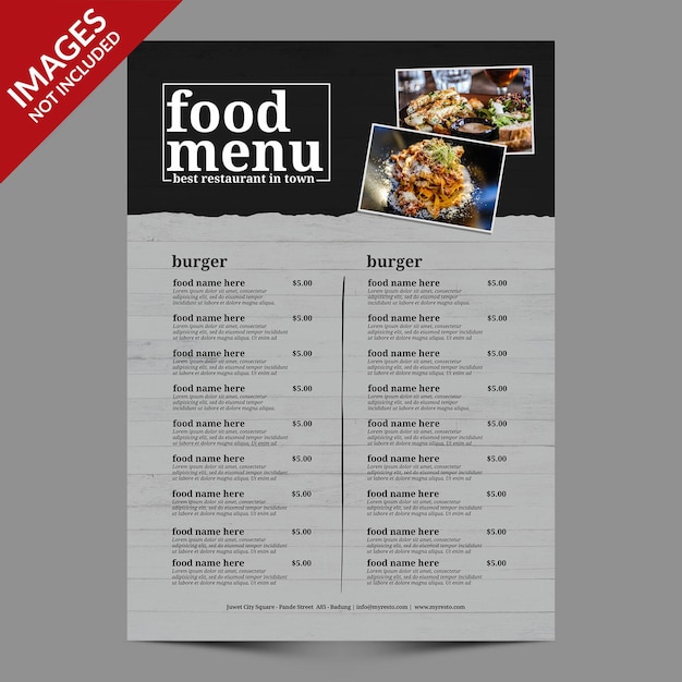 PSD simple food menu for restaurant or bar premium template