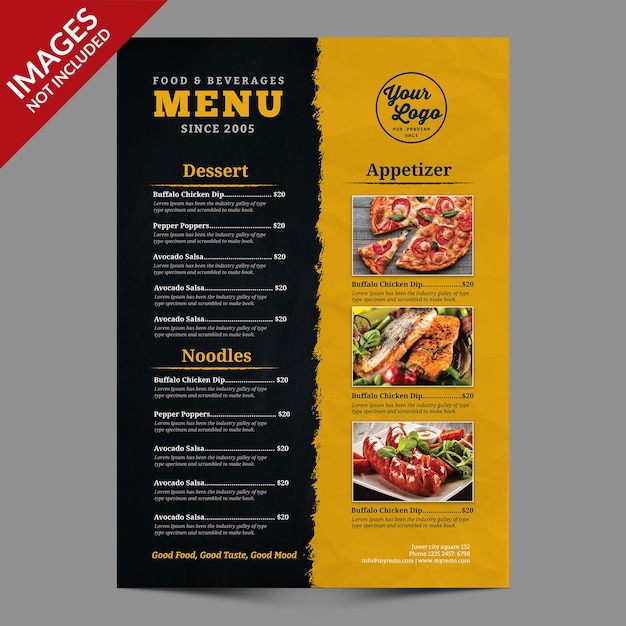 PSD simple food menu for restaurant or bar premium template