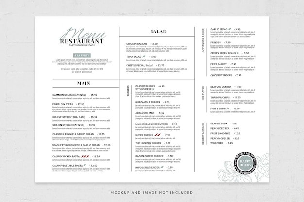 simple food menu template in psd for modern restaurant