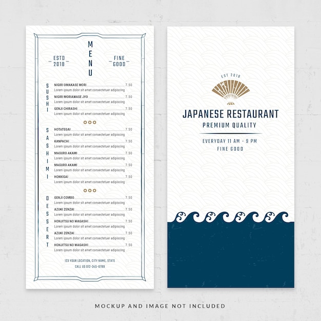 Simple food menu template in psd for japanese restaurant
