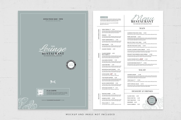 PSD simple food menu template in psd for modern restaurant