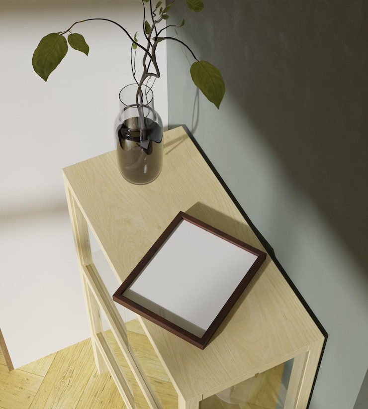 PSD simple frame mockup laying on the cabinet