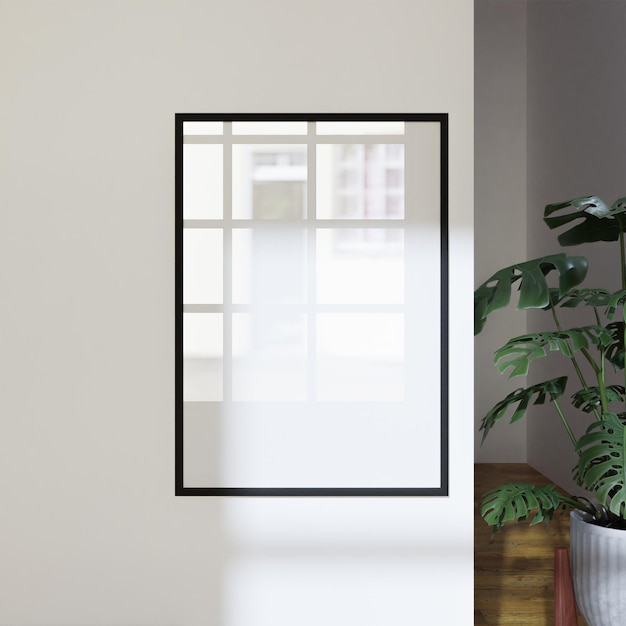 PSD simple frame mockup poster on the white wall with minimalist decoration