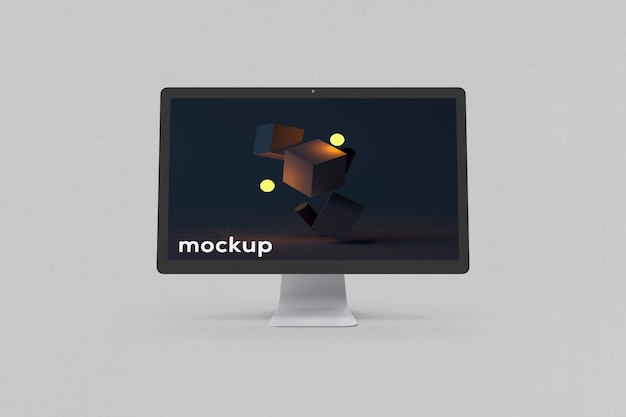 PSD simple front view of desktop mockup with clear background