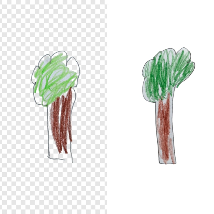 PSD a simple hand-drawn tree made with crayon
