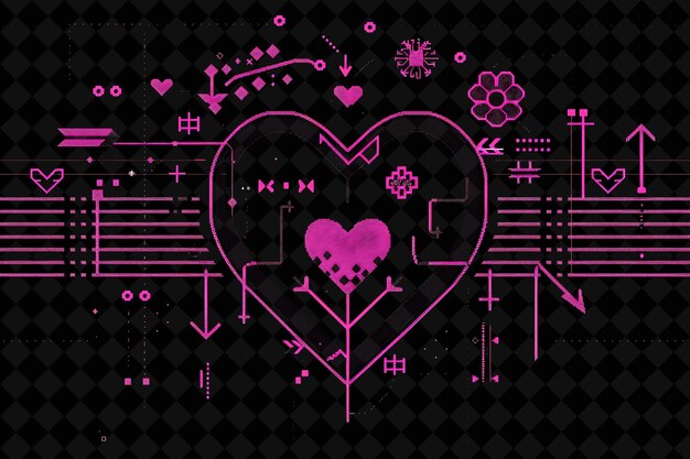 PSD simple heart 8 bit pixel with arrows and flowers and stripes y2k shape neon color art collections