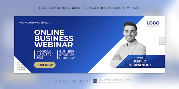 PSD simple horizontal banner template or facebook cover for online class program