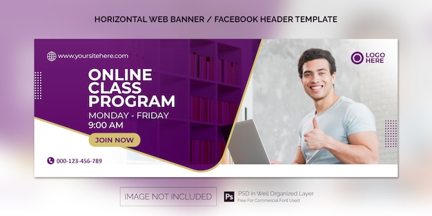 Simple horizontal web banner template for online class program promotion