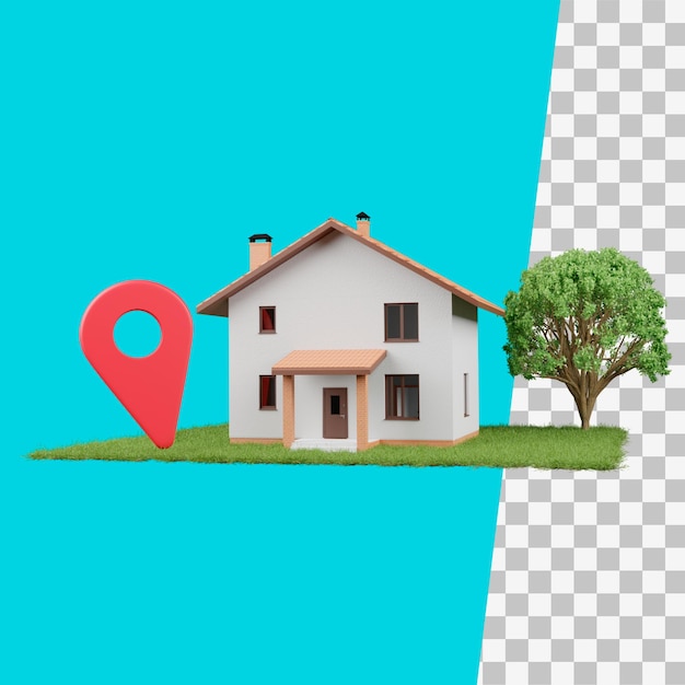 Simple house psd isolated in property investment concept with a location pin