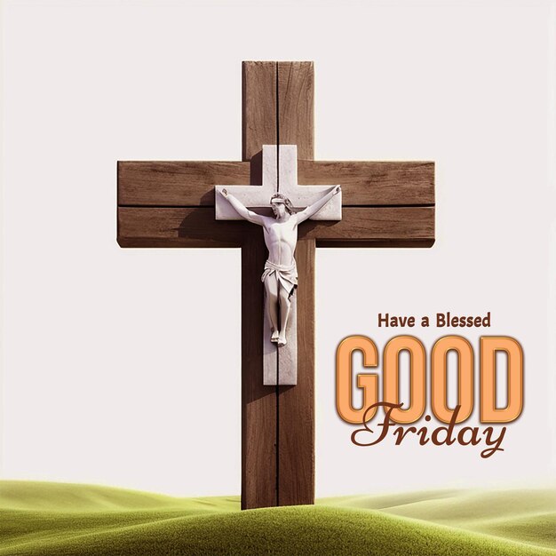 PSD a simple invitation card with holy cross for good friday