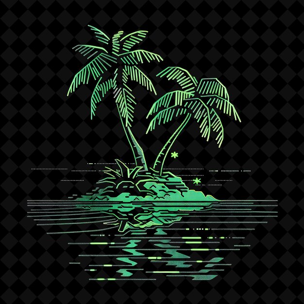 Simple Island 16 Bit Pixel With Palm Trees and Beaches and G Y2K Shape Neon Color Art Collections
