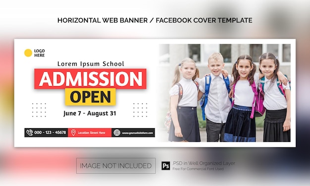 Simple minimal back to school admission horizontal banner or facebook cover advertising template