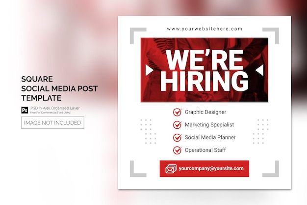 Simple minimal job vacancy square banner or social media post template