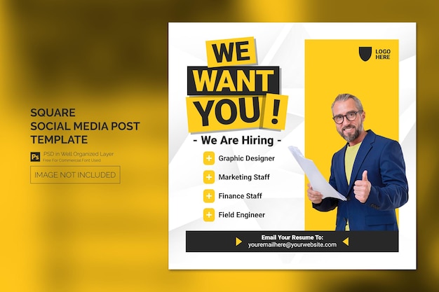 Simple minimal job vacancy square banner or social media post template