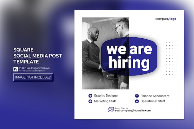 Simple Minimal Job Vacancy Square Banner or Social Media Post Template