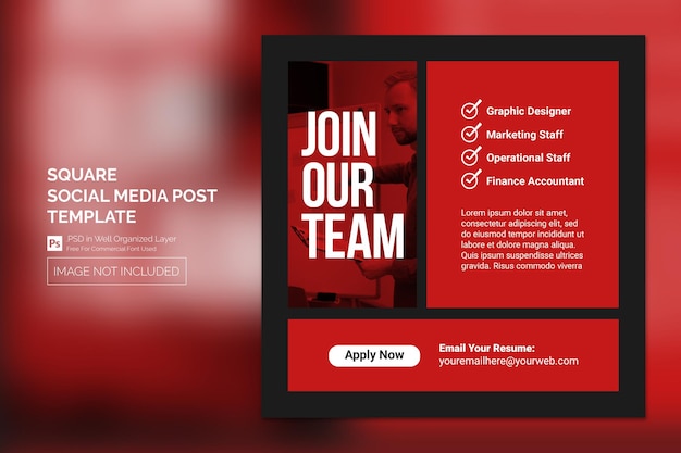 PSD simple minimal job vacancy square banner or social media post template