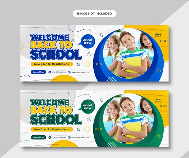 Simple minimal school admission or education horizontal banner or facebook cover advertising