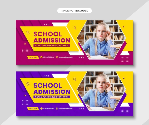 Simple minimal school admission or education horizontal banner or facebook cover advertising