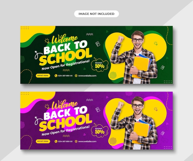 PSD simple minimal school admission or education horizontal banner or facebook cover advertising