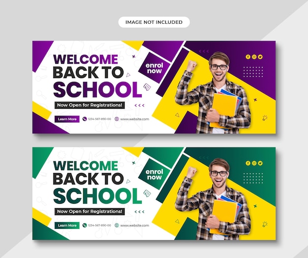 PSD simple minimal school admission or education horizontal banner or facebook cover template