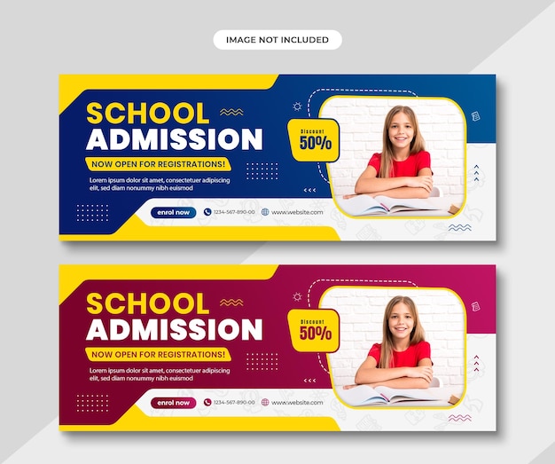 PSD simple minimal school admission or education horizontal banner or facebook cover template